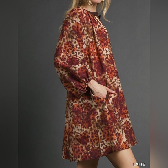 Umgee Animal Print Boho Tunic Dress with Contrast Trim sz Small - Picture 6 of 6